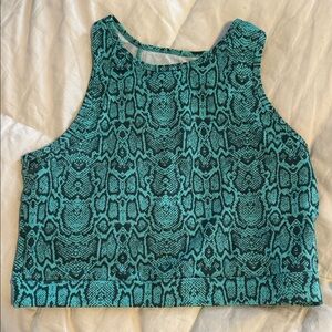 PopFit Teal Snake Print Women's crop Top/ sports bra
